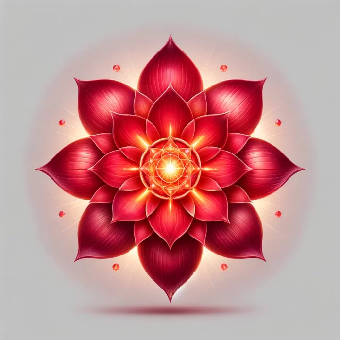 DALL·E 2024-03-05 19.05.32 - Create a photorealistic image of the Root Chakra following the style of the provided template, which features a vibrant red lotus with four wide petal