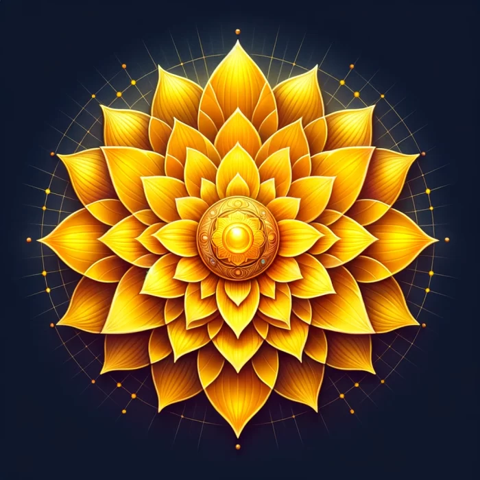 DALL·E 2024-03-05 19.05.37 - Generate a photorealistic image of the Solar Plexus Chakra matching the style of the provided template, featuring a bright yellow lotus with ten wide